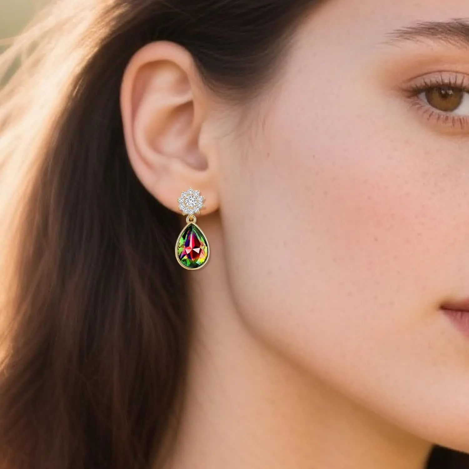 Elegant Austrian Crystal Teardrop Dangle Earrings for Women,14K Gold Plated Snowflake Drop Earrings Jewelry Gift for Birthday Wedding Anniversary