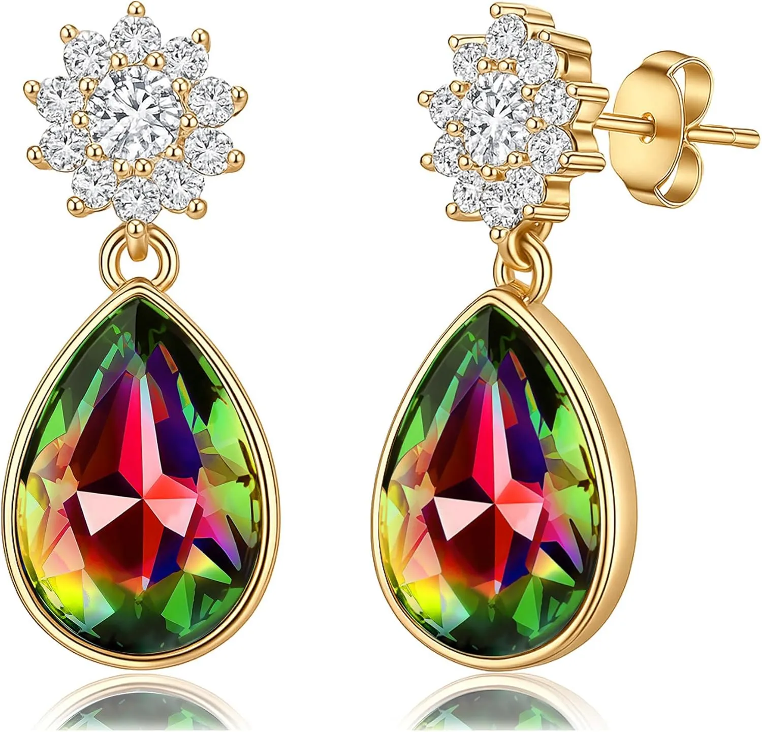 Elegant Austrian Crystal Teardrop Dangle Earrings for Women,14K Gold Plated Snowflake Drop Earrings Jewelry Gift for Birthday Wedding Anniversary