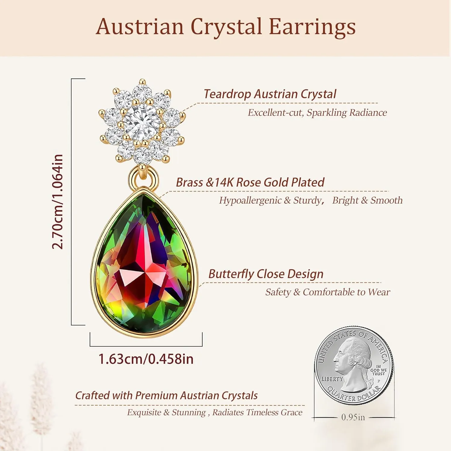 Elegant Austrian Crystal Teardrop Dangle Earrings for Women,14K Gold Plated Snowflake Drop Earrings Jewelry Gift for Birthday Wedding Anniversary