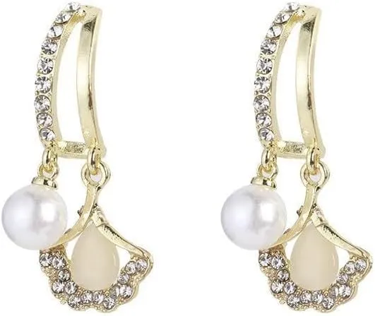 Elegant Pearl Drop Earrings for Women  18K Gold-Plated Crystal Shell Dangle & Cubic Zirconia Earrings, Chic and Stylish Statement Jewelry for Weddings, Parties & Special Occasions