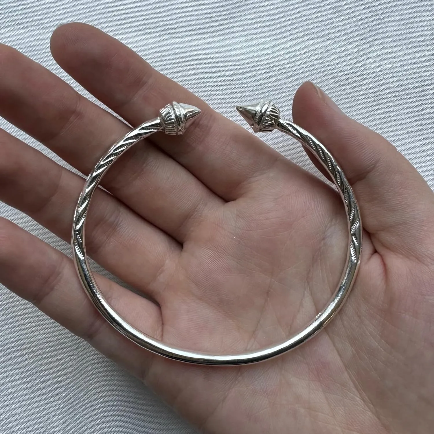 Elegant Pointed Ends .925 Sterling Silver West Indian Bangle, 1 piece