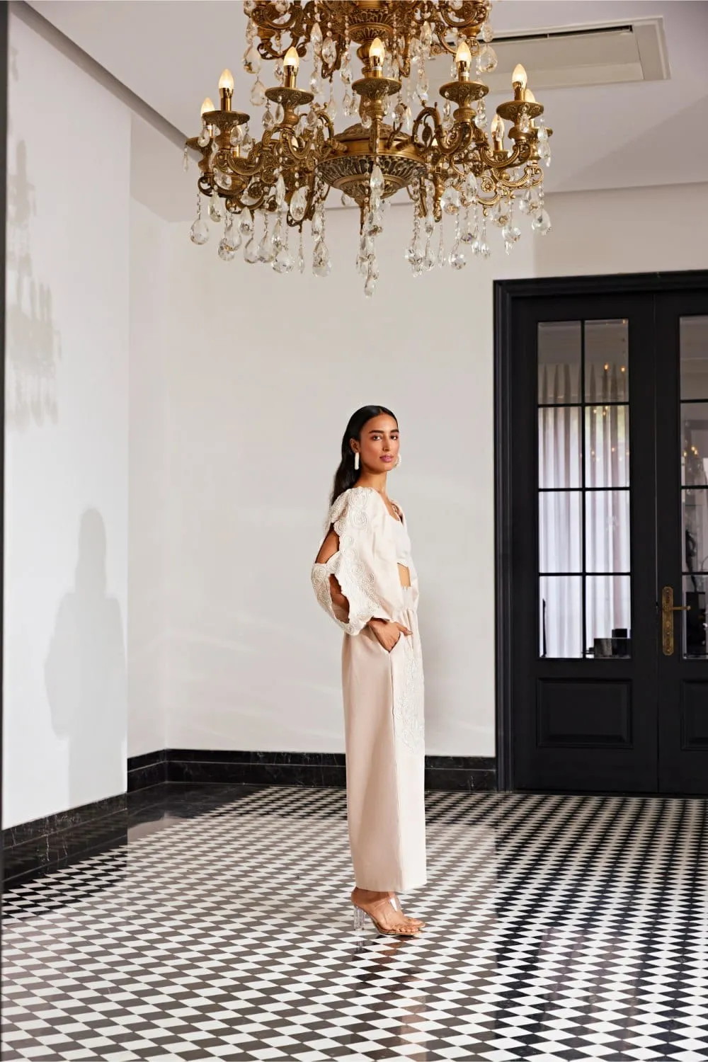 EMBELLISHED CO-ORD SET WITH SLEEVE CUTOUT