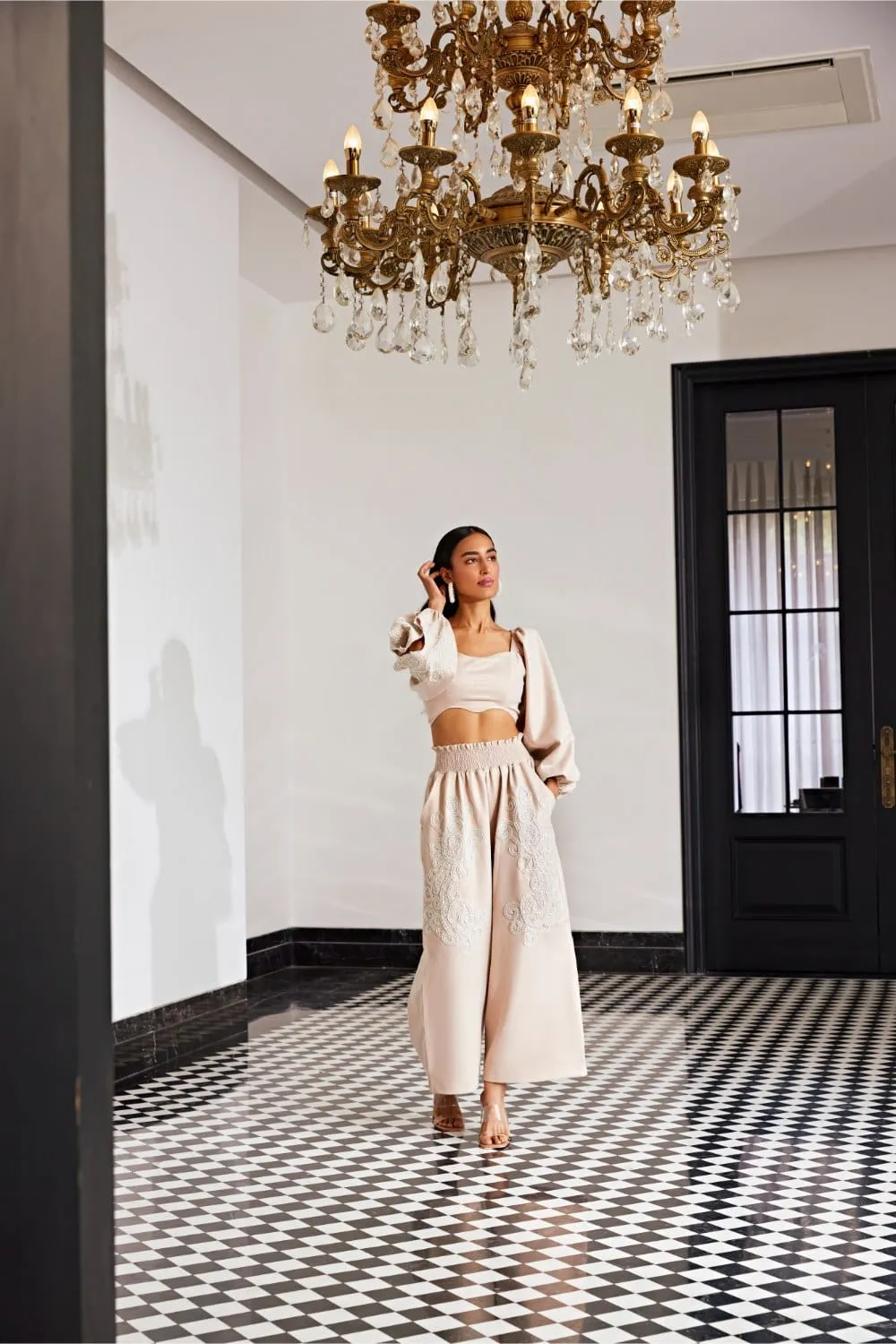 EMBELLISHED CO-ORD SET WITH SLEEVE CUTOUT