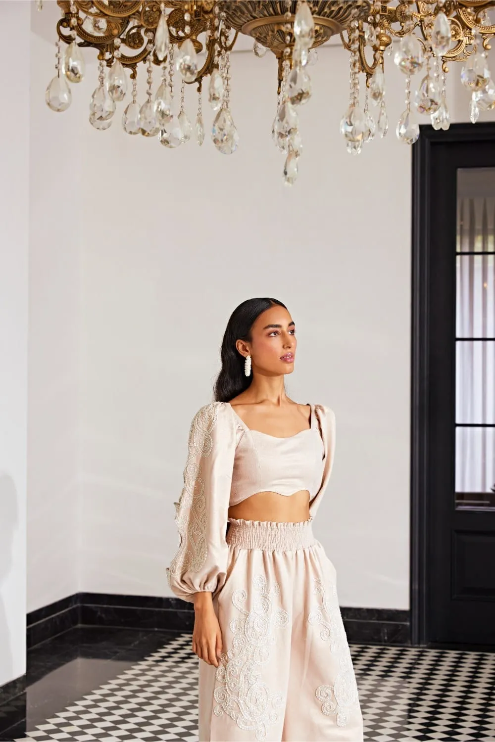 EMBELLISHED CO-ORD SET WITH SLEEVE CUTOUT