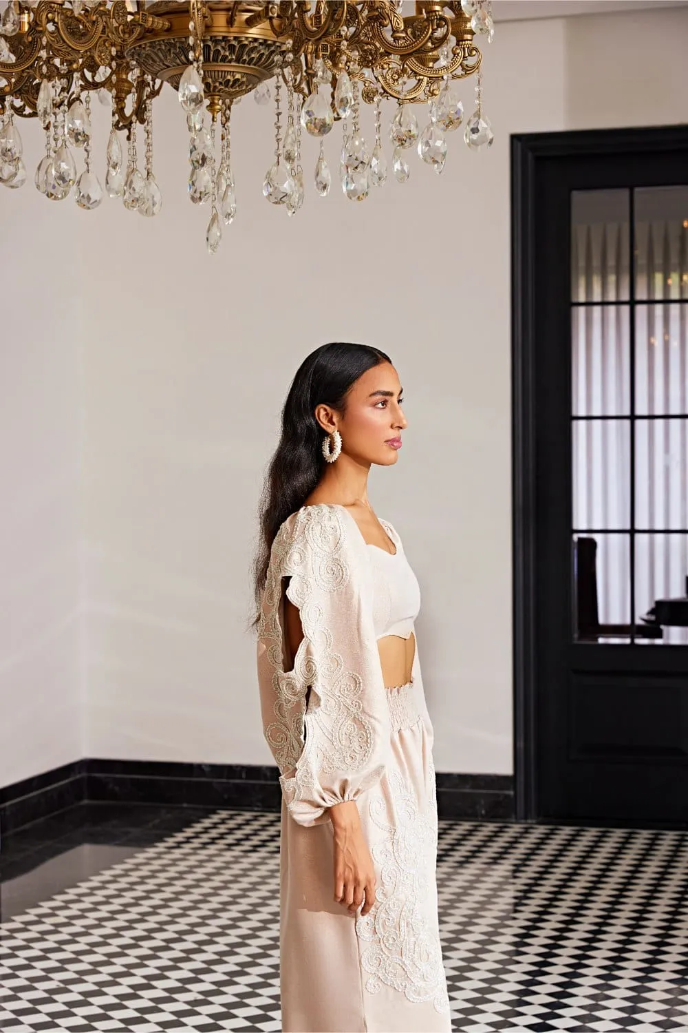 EMBELLISHED CO-ORD SET WITH SLEEVE CUTOUT