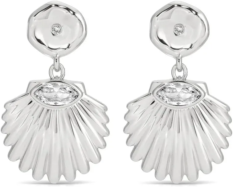 Ettika Drop Earrings For Women. Womens Gold Earring, Santorini Shell Drop Earring. 18K Gold Plated and Crystals. Jewelry