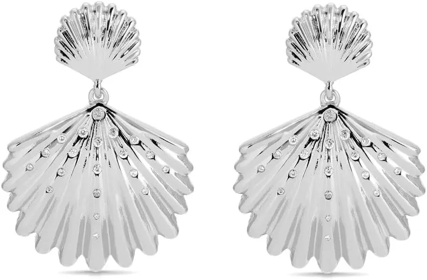 Ettika Drop Earrings For Women. Womens Gold Earring, Sun-drenched Shell Earrings. Silver Plated and Crystals. Jewelry