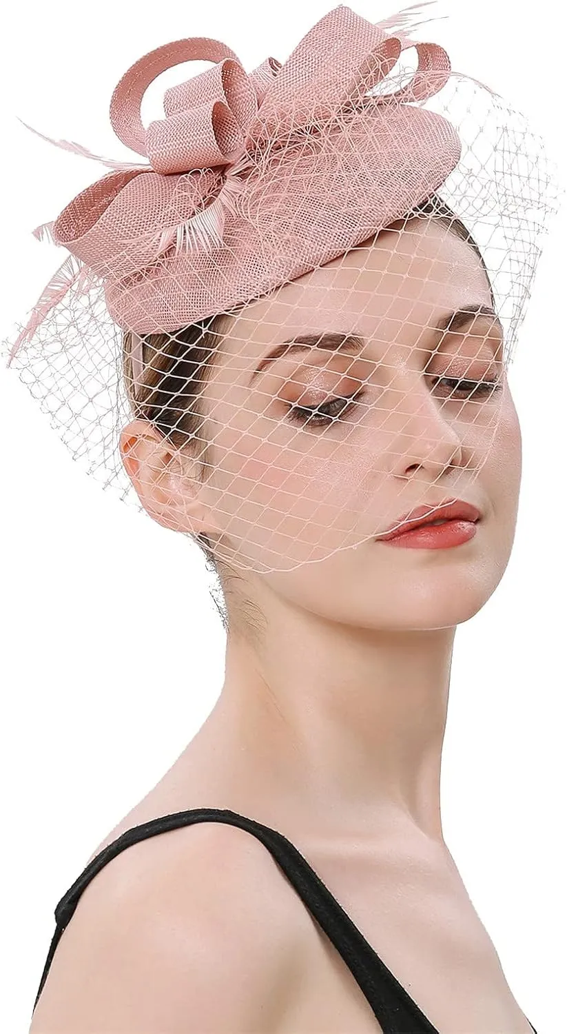 Fascinators Hat Flower Mesh Feathers Headband and a Hair Clip Carnival Tea Parties Headwear for Girls (A, One Size)