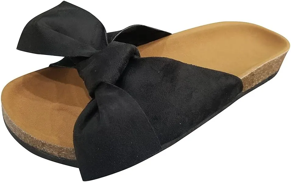 Fashion Bow Shoes Slipper Flat Sandals Thick Women Beach Heel Tie Bottom Slipper Womens Slides Sandals