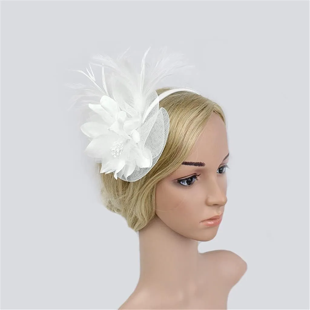 Feathers Fascinators Hat for Women Tea Party Headband Kentucky Wedding Church Mesh Hair Clip