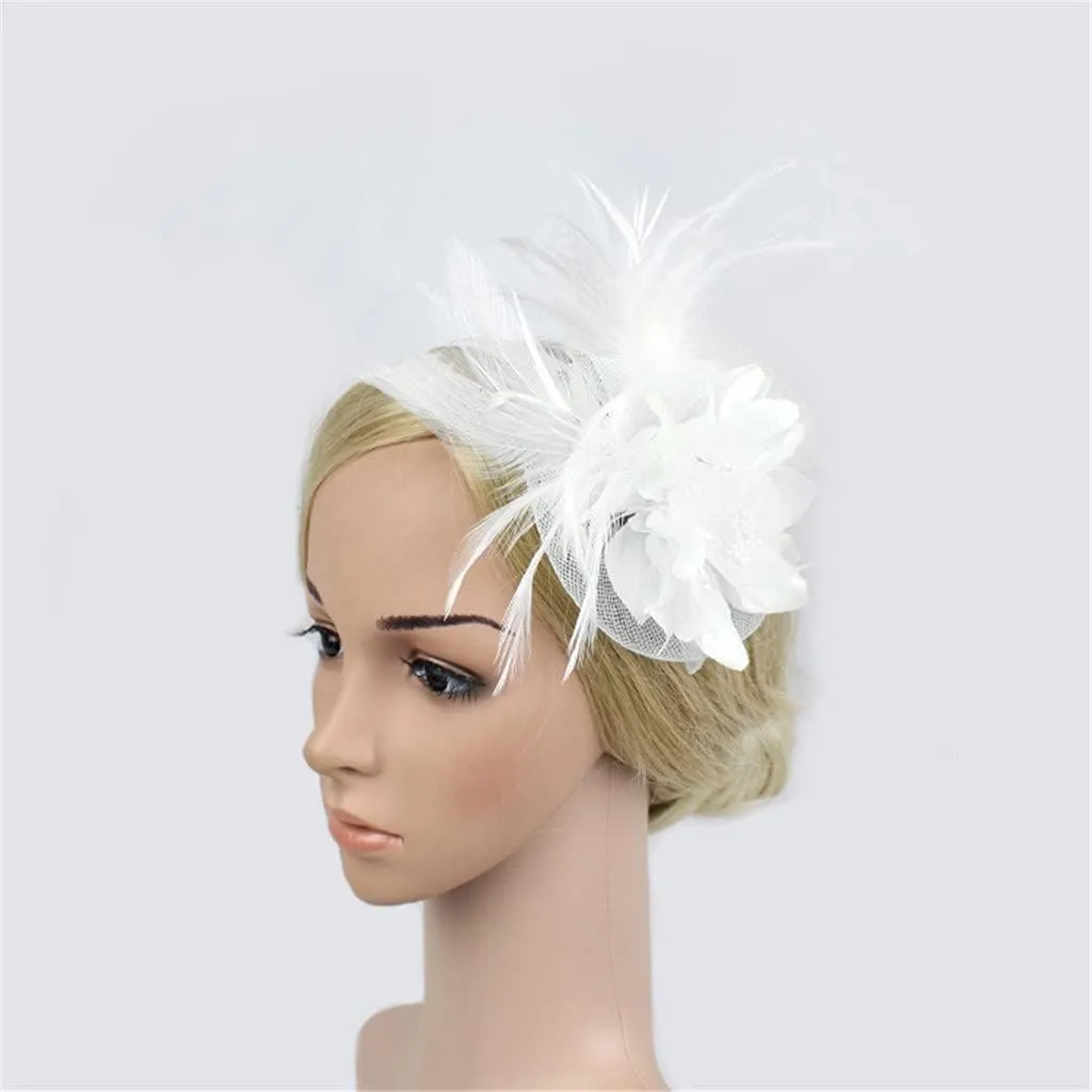 Feathers Fascinators Hat for Women Tea Party Headband Kentucky Wedding Church Mesh Hair Clip