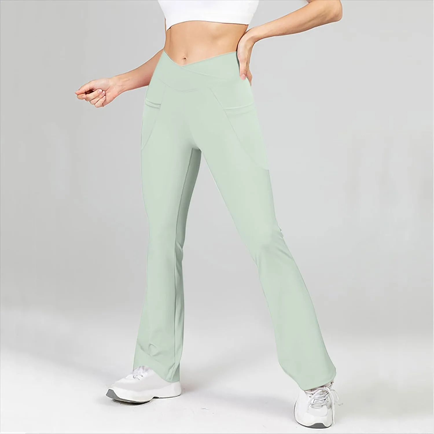 Flare Leggings for Women High Waisted Crossover Yoga Athletic Flared Pants Bootcut Casual Stretch Gym Workout Clothes