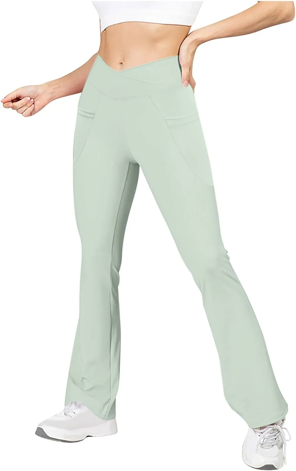Flare Leggings for Women High Waisted Crossover Yoga Athletic Flared Pants Bootcut Casual Stretch Gym Workout Clothes
