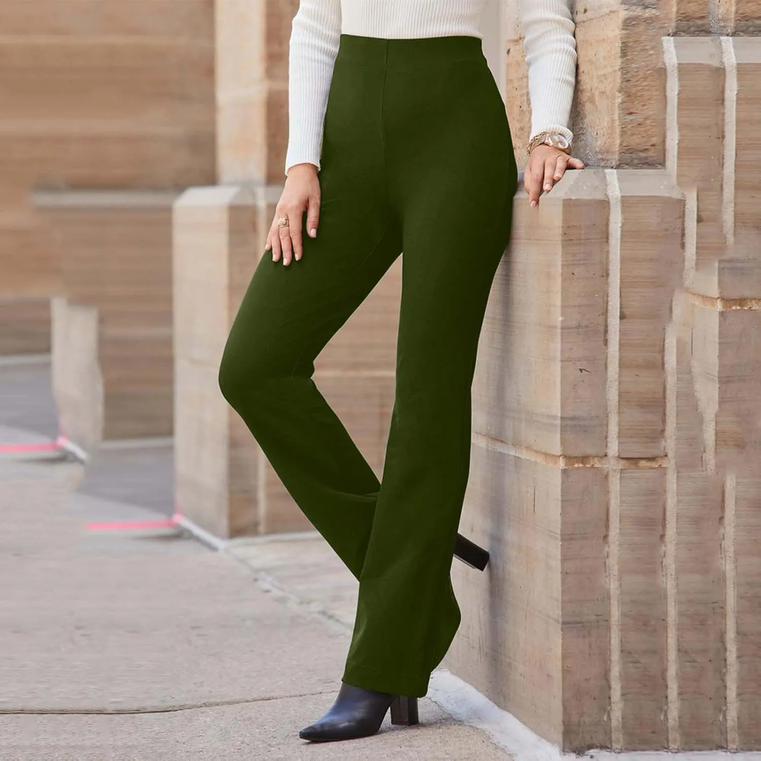 Flared Pull On Work Pants for Women Tall Yoga Leggings High Waist Stretchy Bootcut Office Business Casual Gym Trousers