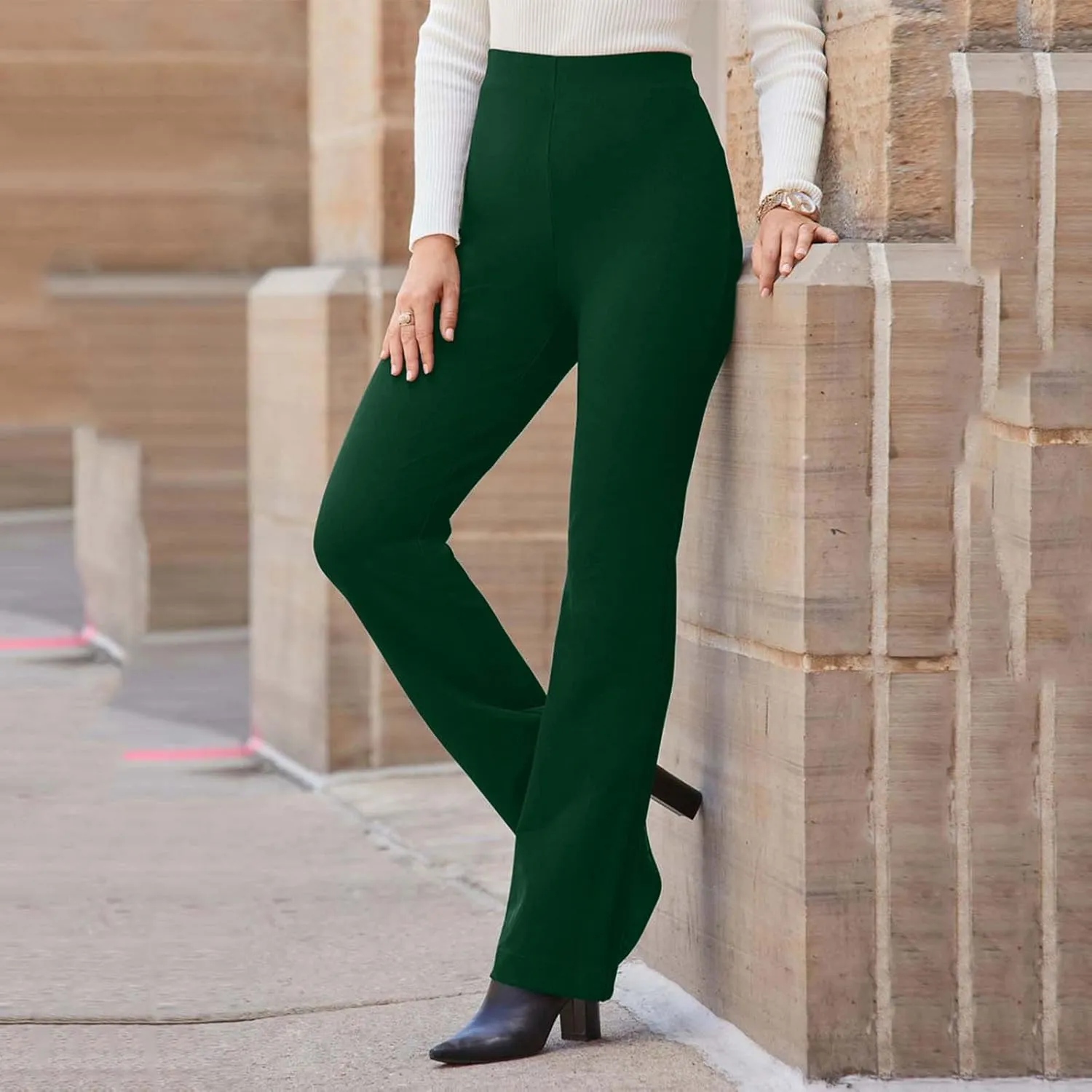 Flared Pull On Work Pants for Women Tall Yoga Leggings High Waist Stretchy Bootcut Office Business Casual Gym Trousers