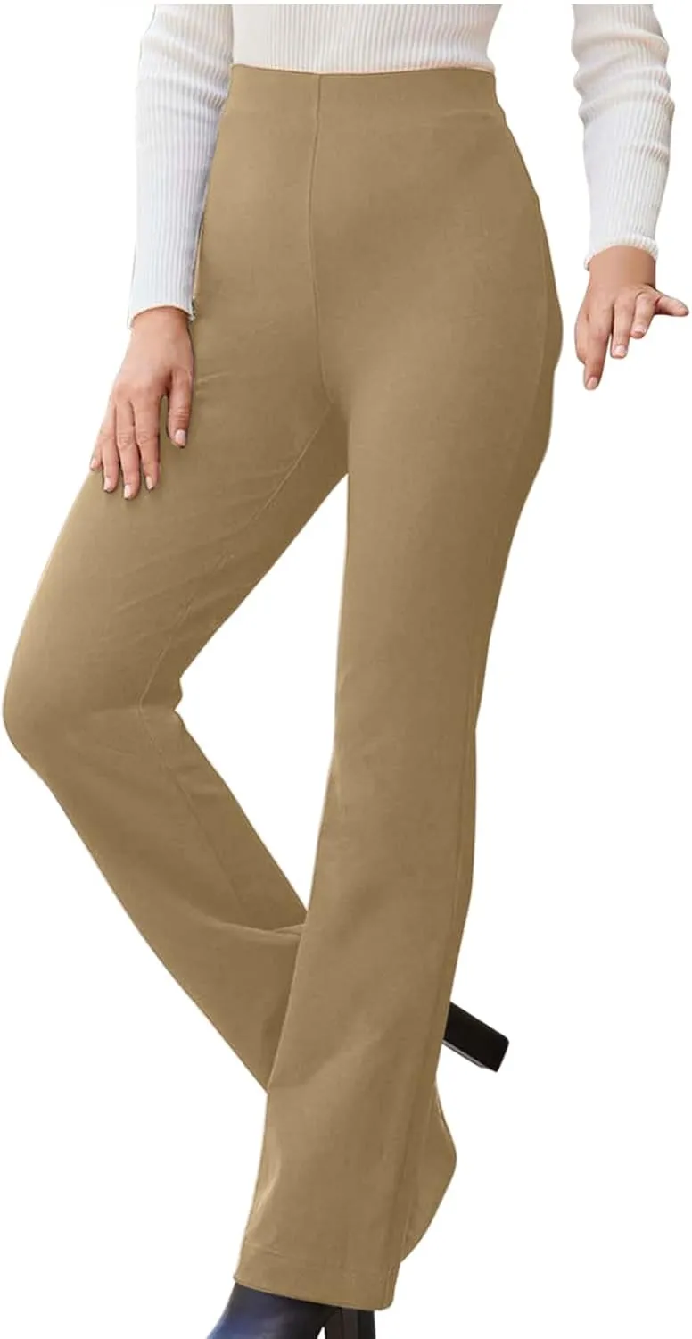 Flared Pull On Work Pants for Women Tall Yoga Leggings High Waist Stretchy Bootcut Office Business Casual Gym Trousers