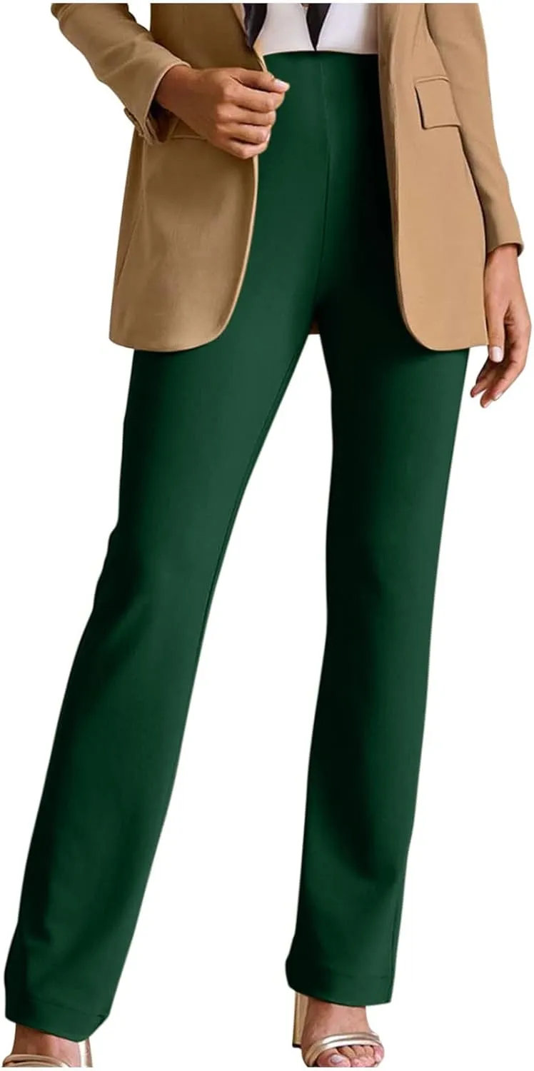 Flared Pull On Work Pants for Women Tall Yoga Leggings High Waist Stretchy Bootcut Office Business Casual Gym Trousers