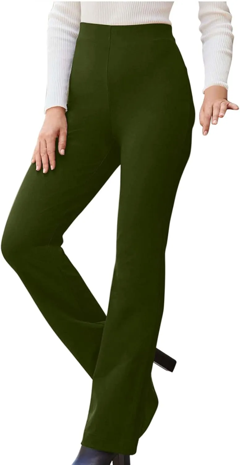 Flared Pull On Work Pants for Women Tall Yoga Leggings High Waist Stretchy Bootcut Office Business Casual Gym Trousers