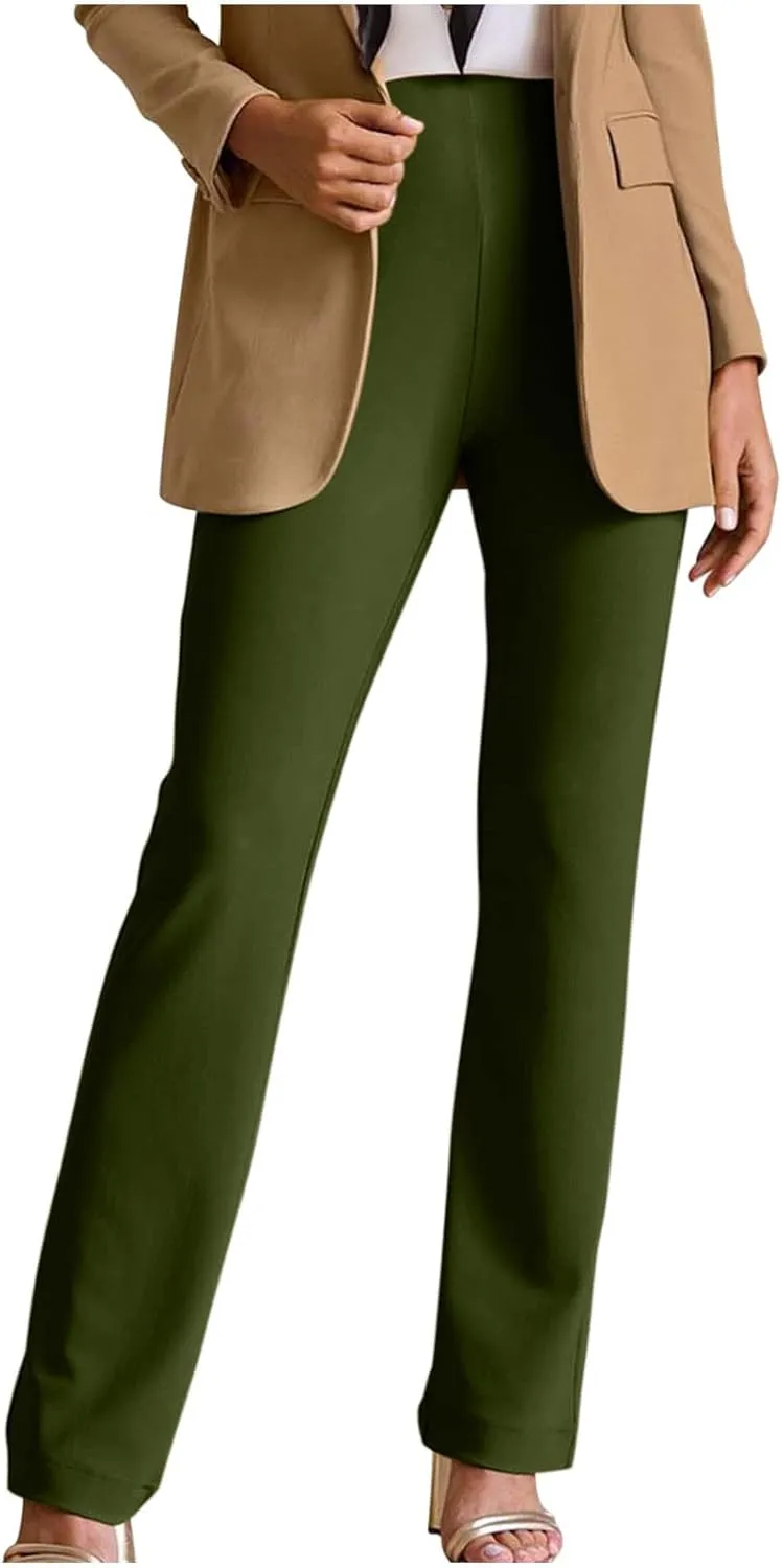 Flared Pull On Work Pants for Women Tall Yoga Leggings High Waist Stretchy Bootcut Office Business Casual Gym Trousers