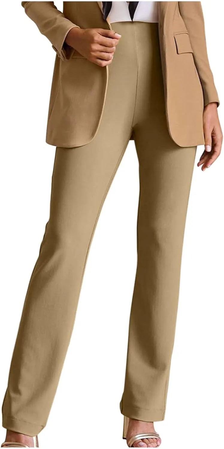 Flared Pull On Work Pants for Women Tall Yoga Leggings High Waist Stretchy Bootcut Office Business Casual Gym Trousers