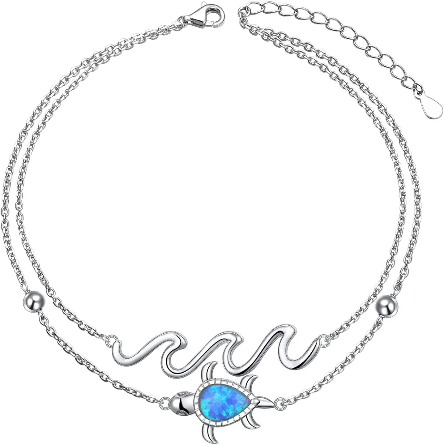 FLYOW Anklet for Women S925 Sterling Silver Adjustable Foot Beaded Heart Charm Ankle Bracelet Anklets Jewelry