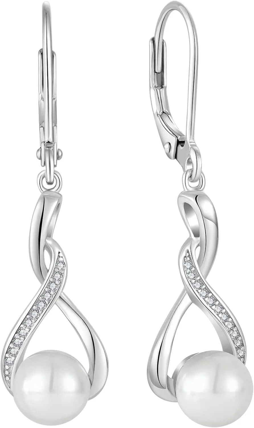Freshwater Pearl Drop Earrings for Women 925 Sterling Silver Infinity Dangle Leverback Earrings Pearl Jewelry Gifts for Her
