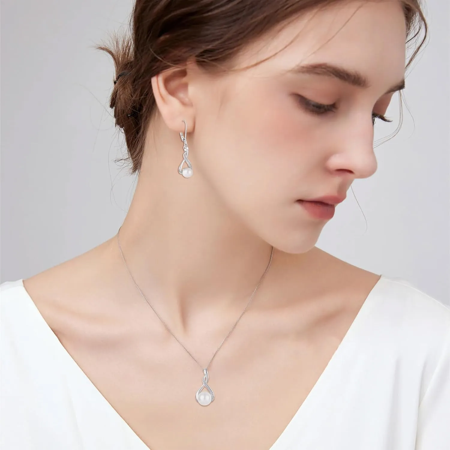 Freshwater Pearl Drop Earrings for Women 925 Sterling Silver Infinity Dangle Leverback Earrings Pearl Jewelry Gifts for Her