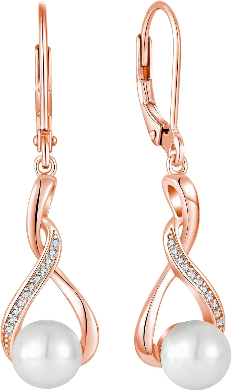Freshwater Pearl Drop Earrings for Women 925 Sterling Silver Infinity Dangle Leverback Earrings Pearl Jewelry Gifts for Her