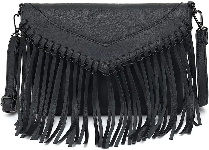 Fringe Crossbody Purse for Women, Vintage Leather Western Boho Purse, Tassel Small Handbag Shoulder Bag