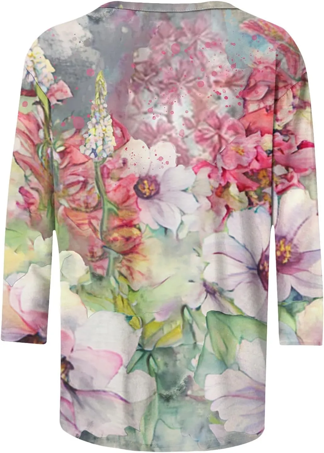 Generic Womens Tops Dressy Casual 3/4 Sleeve Shirts Summer Floral Three Quarter Length Blouse Loose Fit Crewneck Pullover Tee