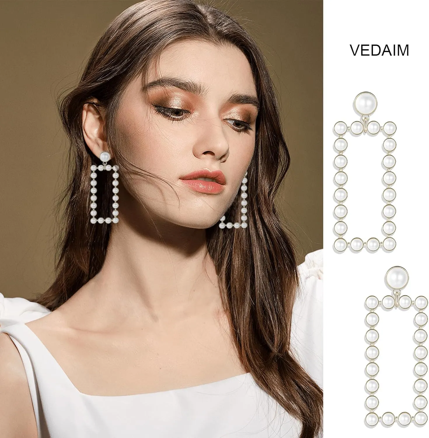 Geometric Pearl Drop Earrings Pearl Dangle Earrings Jewelry Gifts