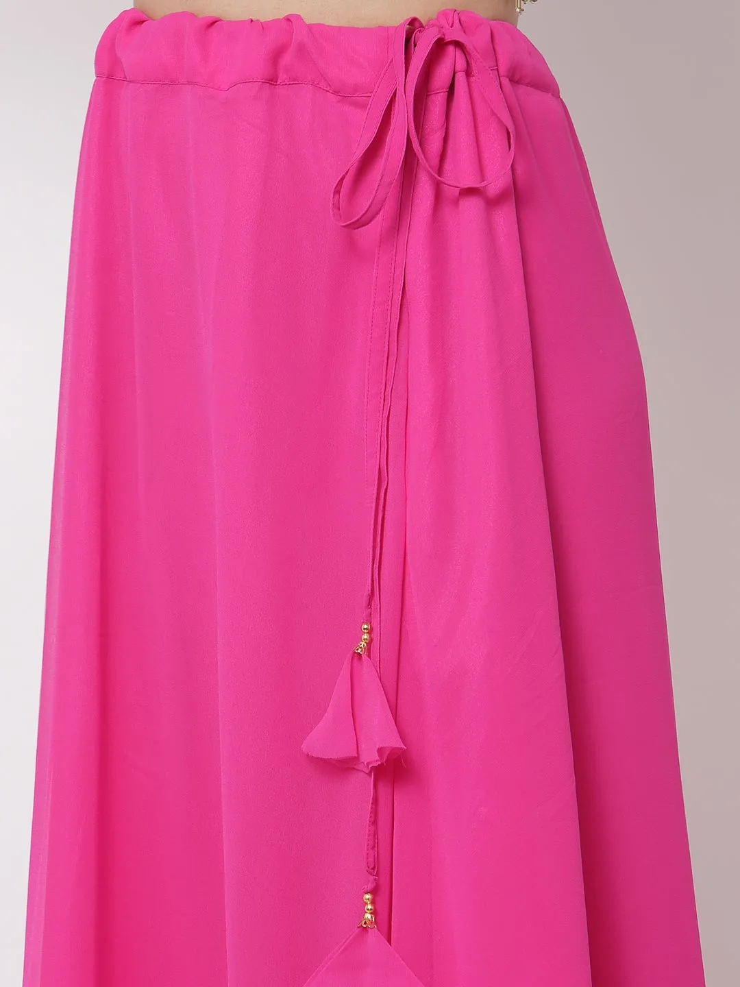 Georgette Embellished Tiered Skirt with Attached Dupatta