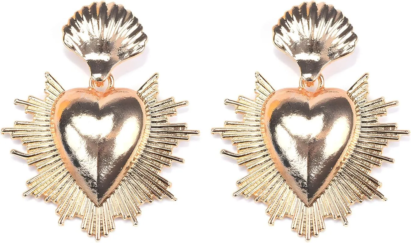 Gold Heart Drop Earrings for Women Chunky Heart Drop Earrings Dainty Boho Shell Earrings Heart Statement Earrings Jewelry