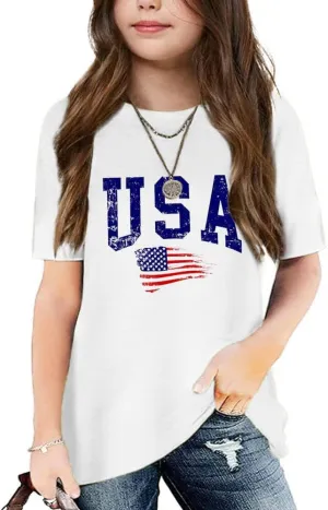 Graphic Tees for Girls Kids Summer Tops Crewneck Short Sleeve T Shirt 5-14 Years