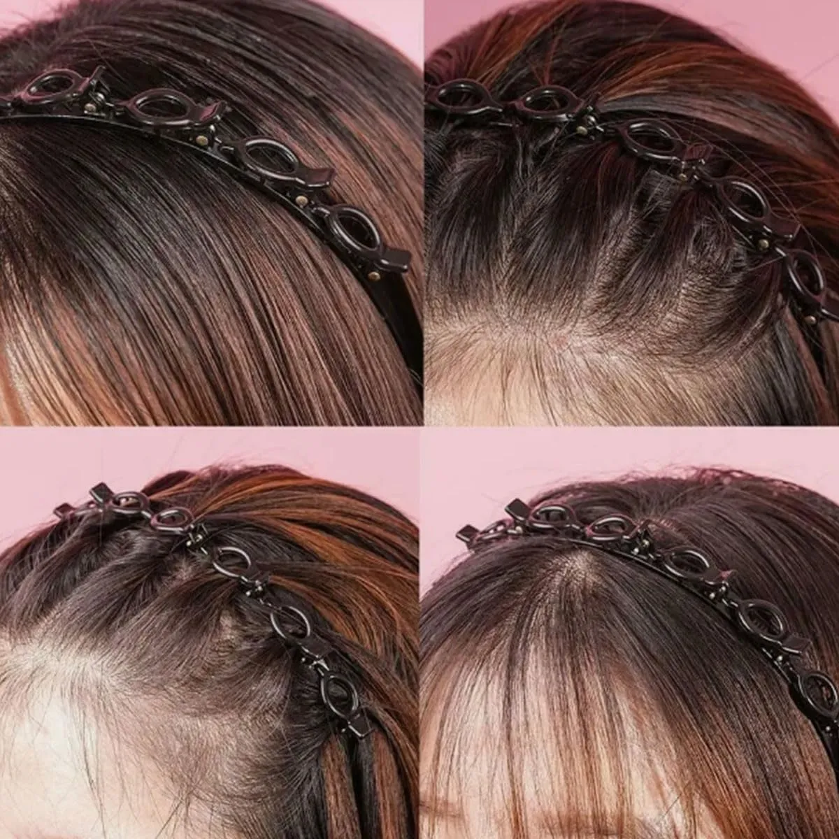 Hairband with Clips, Professional Weave Bangs Clip, Headband with Clips, Hairpin Headbands For Women, Toothed Headband Braid Tool, Hollow Layer Plait Hair Pin Headband (black)