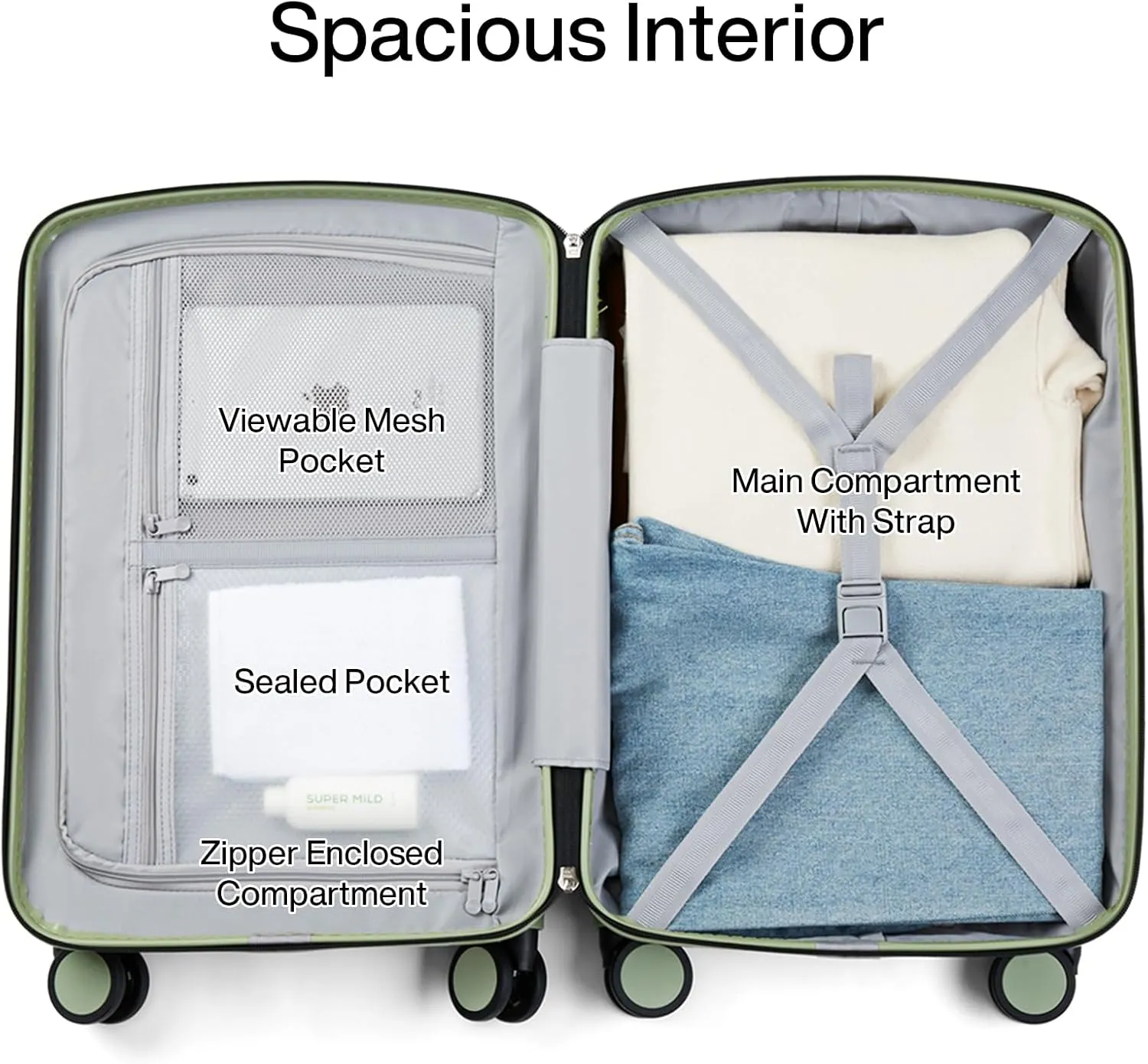 Hanke Hard Shell Luggage Sets 3 Pieces, 16/24/28 Inch Carry On Luggage with Wheels Extra Large Luggage for Travel Lighweight Checked Suitcase Underseat Carry On Bag(Bamboo Green)
