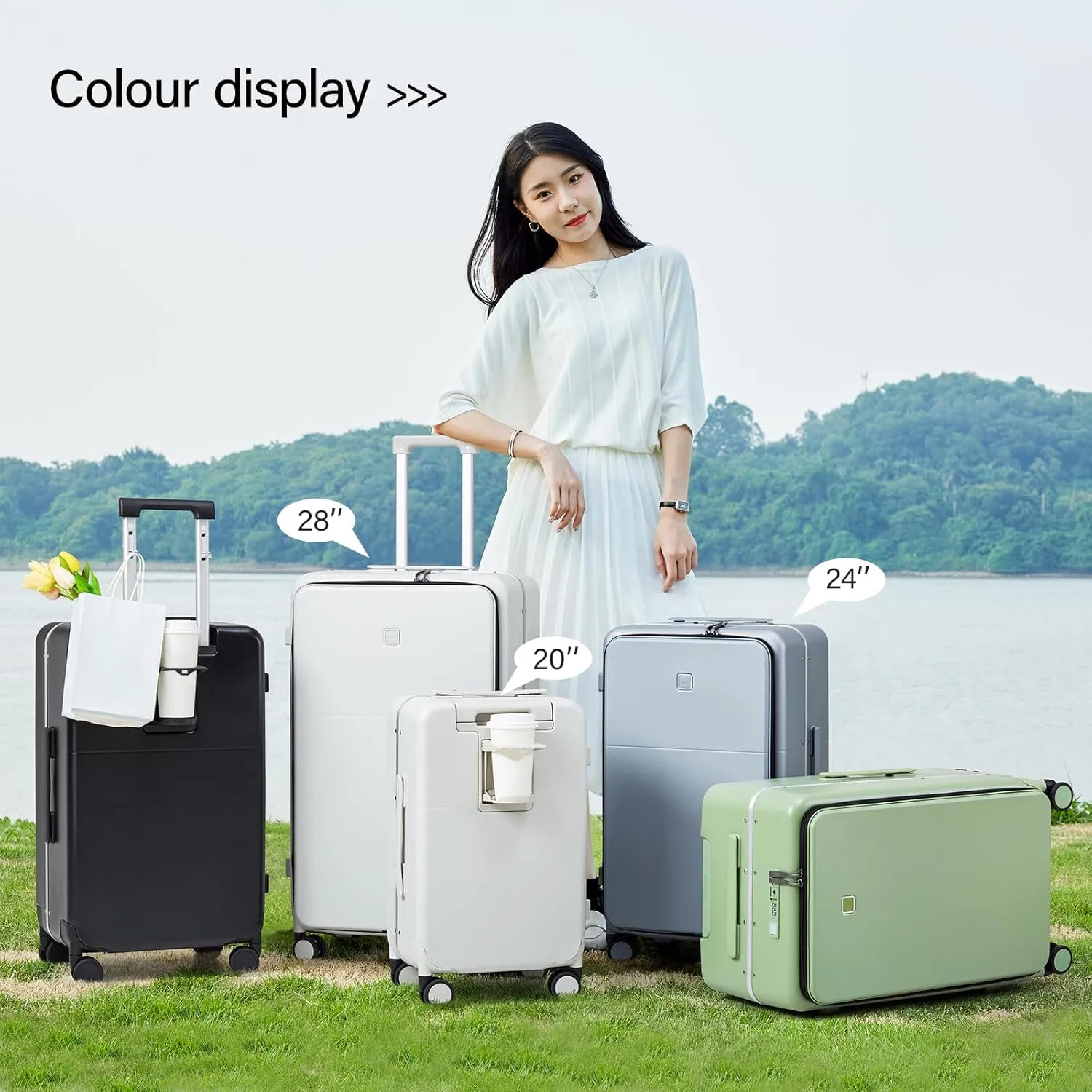 Hanke Luggage 28 Inch Large Suitcases with Wheels,Top Opening Checked Luggage Hard Case Travel Luggage with TSA Lock and Cup Holder,Bamboo Green