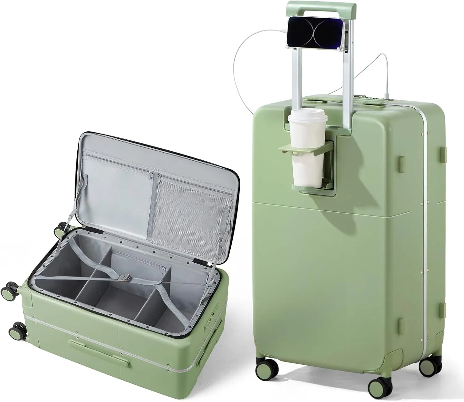Hanke Luggage 28 Inch Large Suitcases with Wheels,Top Opening Checked Luggage Hard Case Travel Luggage with TSA Lock and Cup Holder,Bamboo Green