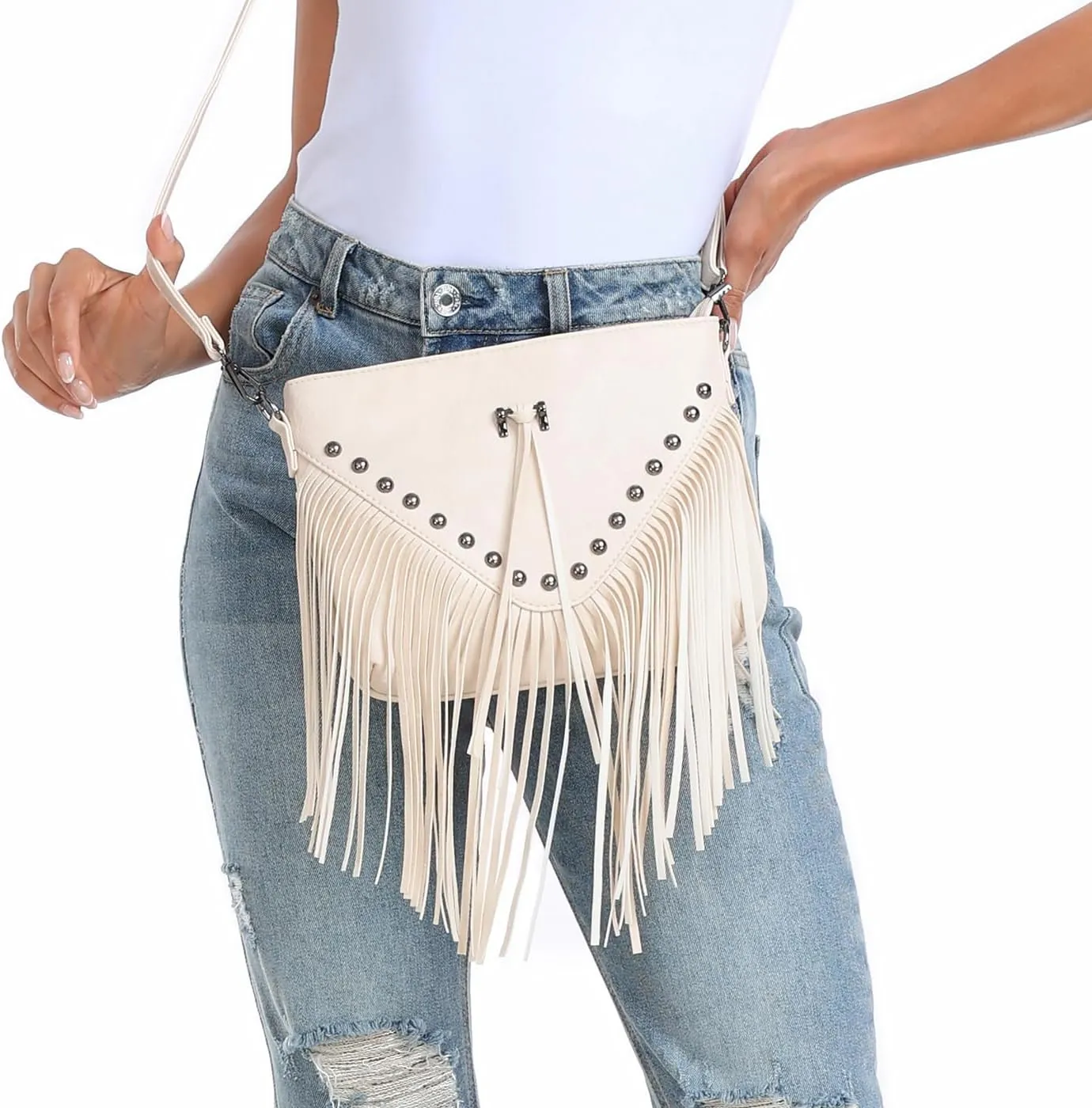 HDE Women's PU Leather Hobo Fringe Crossbody Tassel Purse Vintage Small Handbag