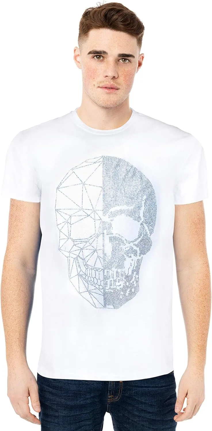 HEADS OR TAILS Mens Graphic T-Shirts w/Rhinestones, Skull Printed Bling Stone Studded, Slim Fit Knit Cool T Shirts for Men