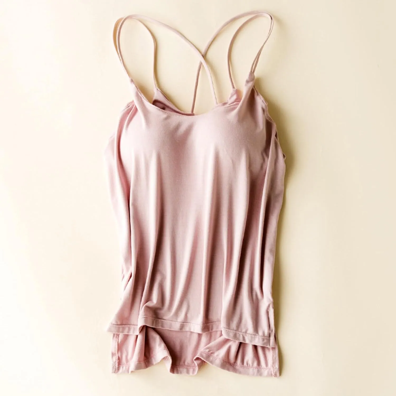 Heevina Tank Tops with Built in Bras for Women Back Criss Cross Camisole Spaghetti Strap Cami Undershirts Shelf Bra