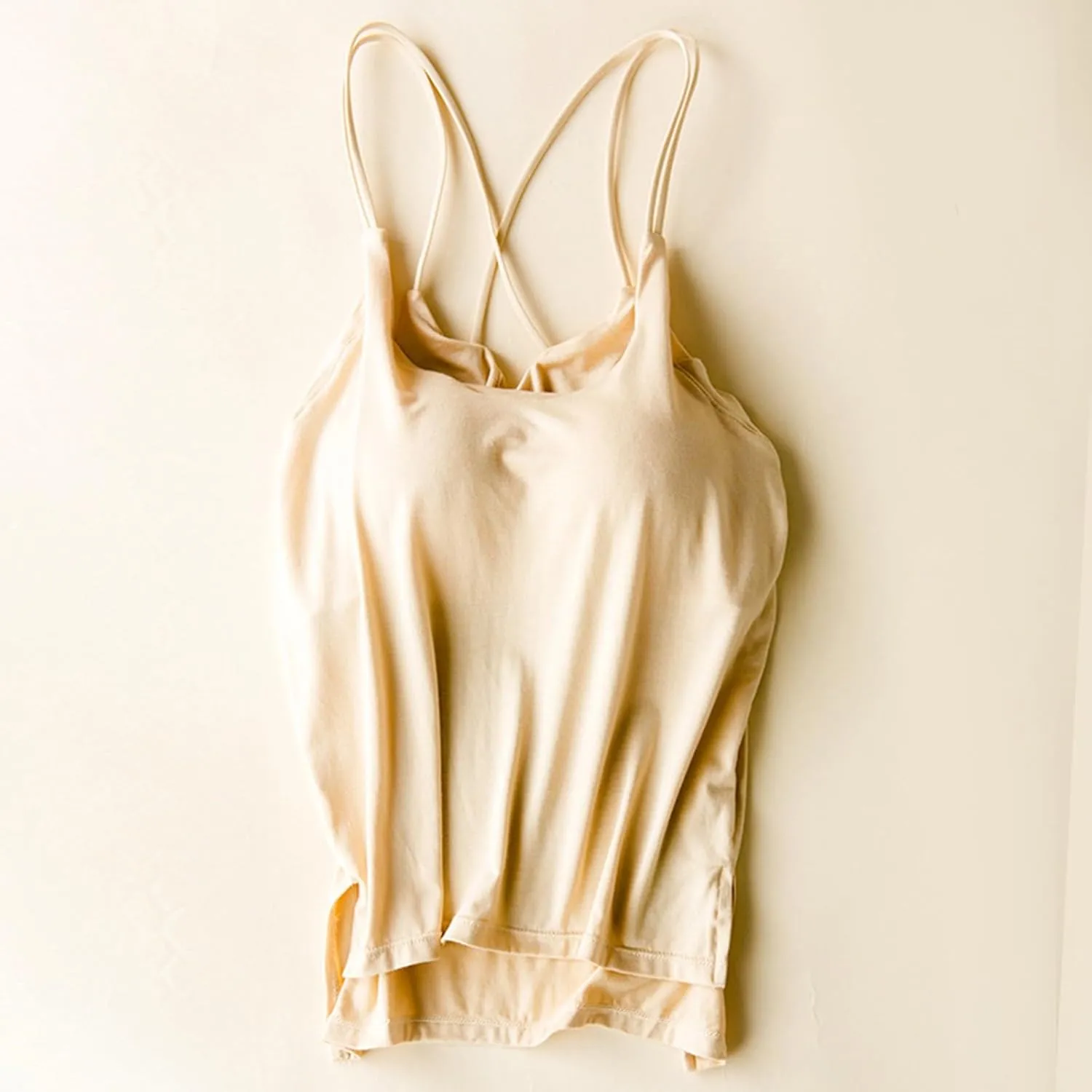 Heevina Tank Tops with Built in Bras for Women Back Criss Cross Camisole Spaghetti Strap Cami Undershirts Shelf Bra