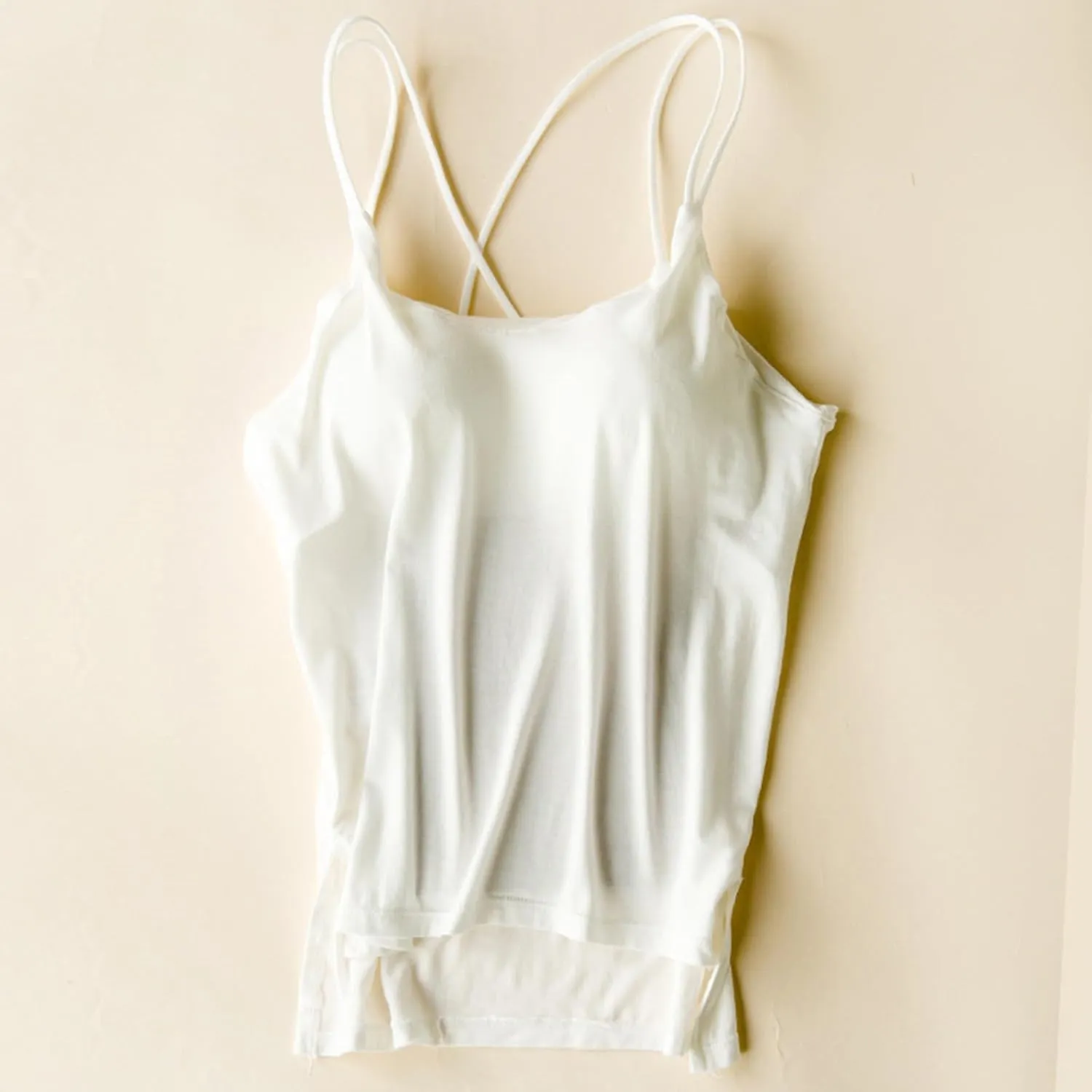 Heevina Tank Tops with Built in Bras for Women Back Criss Cross Camisole Spaghetti Strap Cami Undershirts Shelf Bra