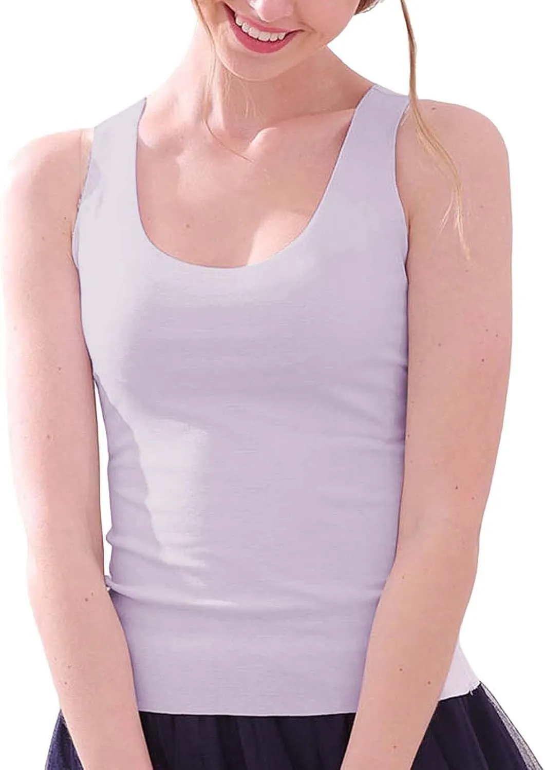 Heevina Tank Tops With Built In Bras For Women Seamless Camisole Undershirts Vest Spaghetti Strap Shelf Bra Shirt