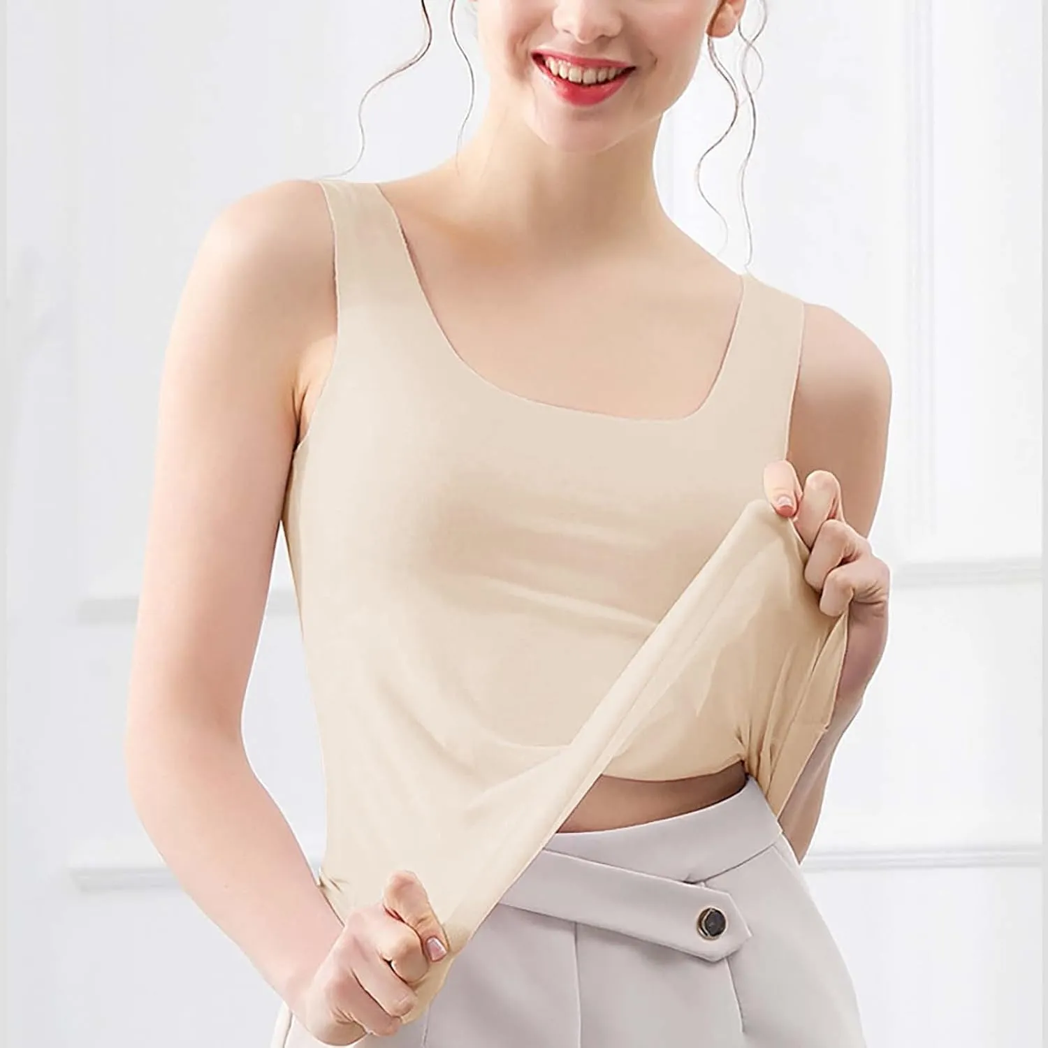 Heevina Tank Tops With Built In Bras For Women Seamless Camisole Undershirts Vest Spaghetti Strap Shelf Bra Shirt