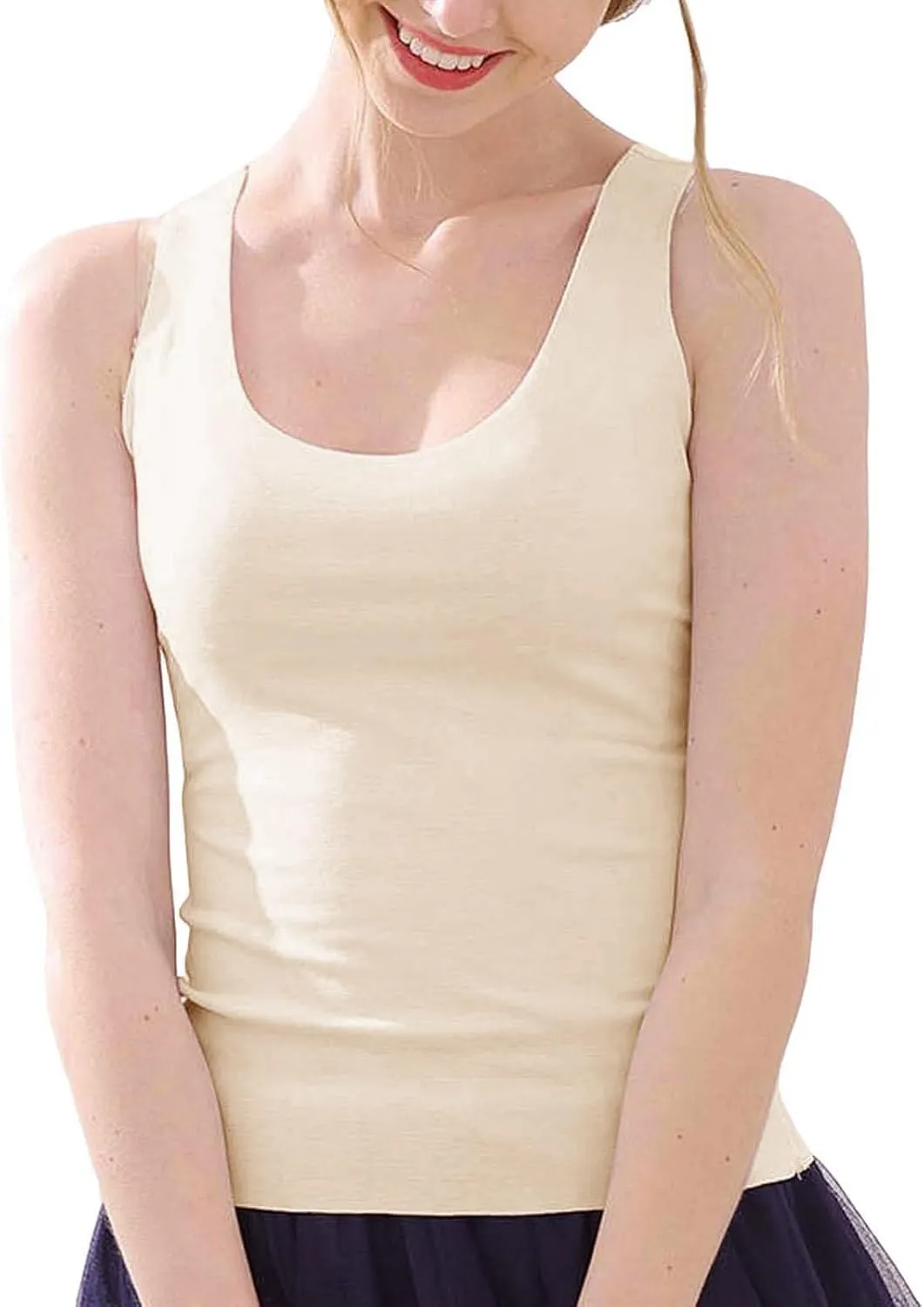Heevina Tank Tops With Built In Bras For Women Seamless Camisole Undershirts Vest Spaghetti Strap Shelf Bra Shirt
