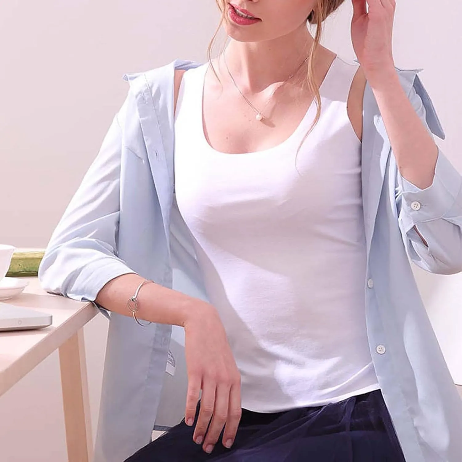 Heevina Tank Tops With Built In Bras For Women Seamless Camisole Undershirts Vest Spaghetti Strap Shelf Bra Shirt