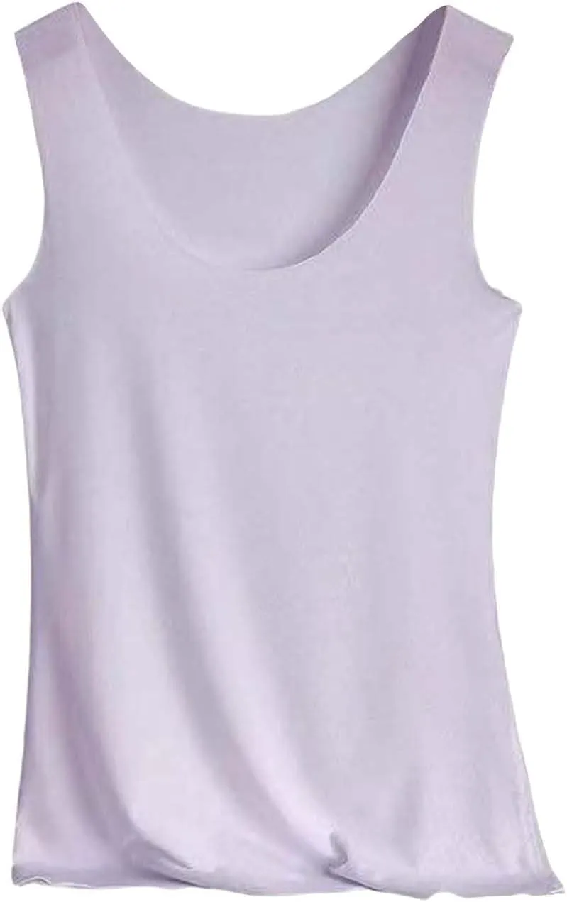 Heevina Tank Tops With Built In Bras For Women Seamless Camisole Undershirts Vest Spaghetti Strap Shelf Bra Shirt