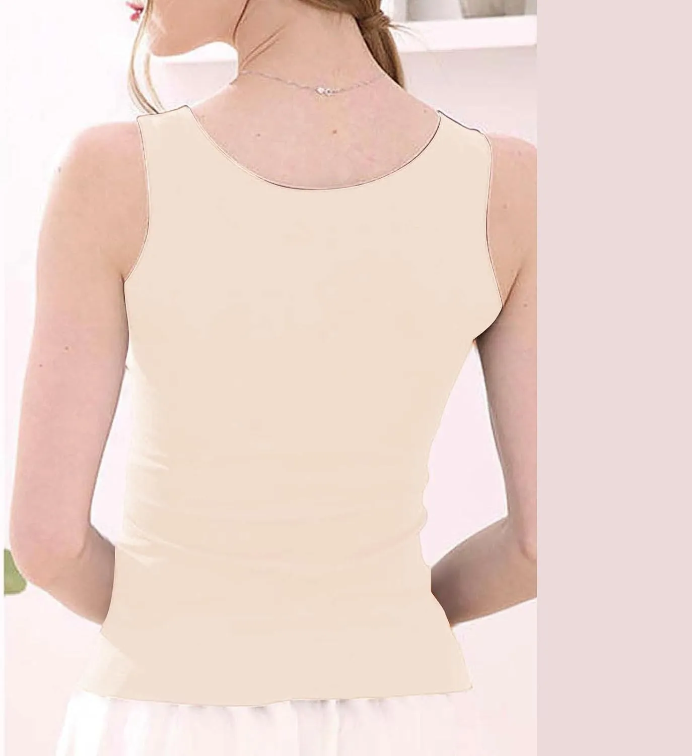 Heevina Tank Tops With Built In Bras For Women Seamless Camisole Undershirts Vest Spaghetti Strap Shelf Bra Shirt