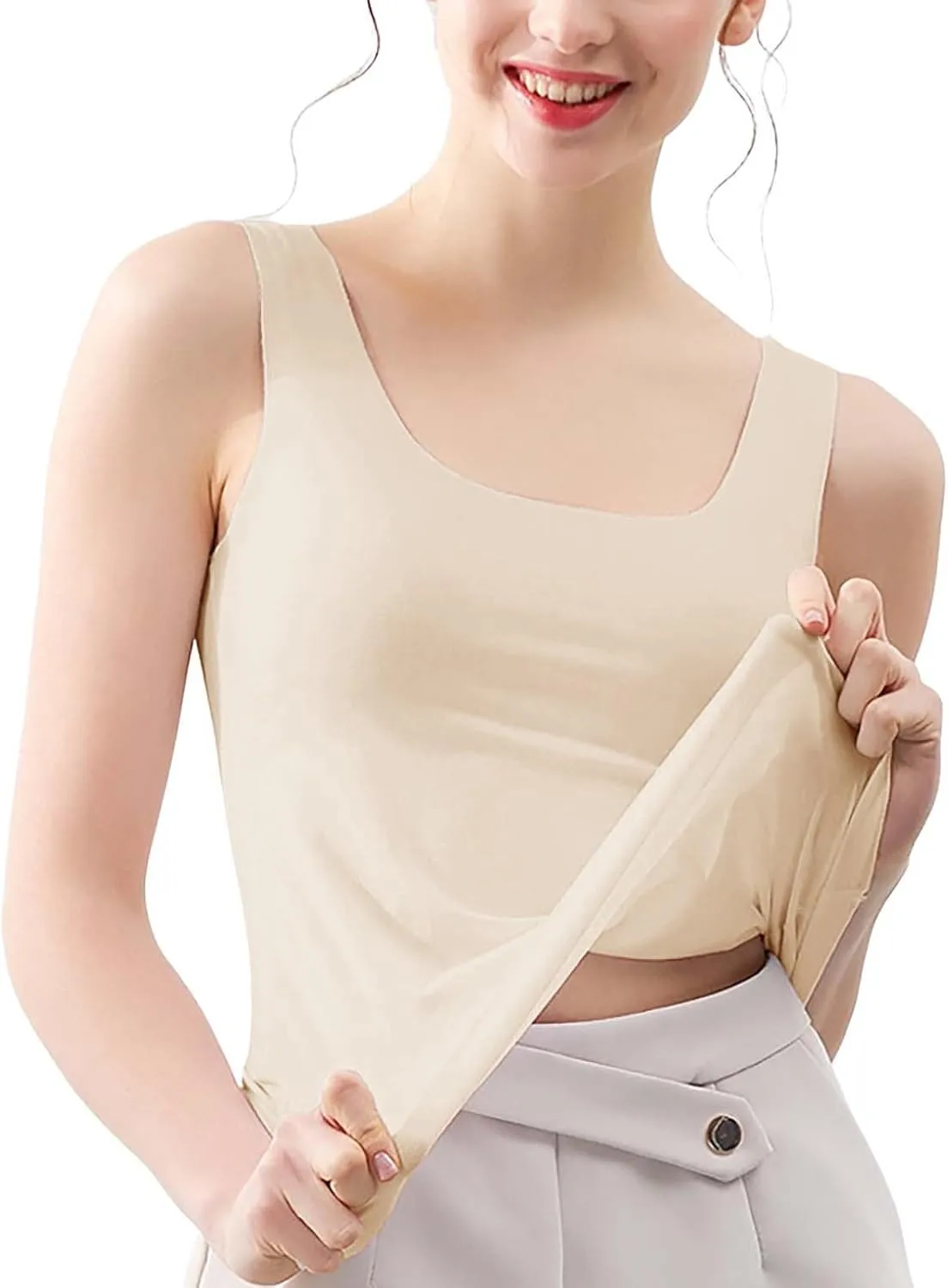 Heevina Tank Tops With Built In Bras For Women Seamless Camisole Undershirts Vest Spaghetti Strap Shelf Bra Shirt